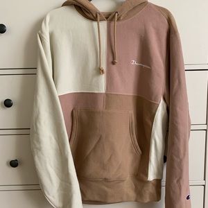 Champion-Pink/Cream/Tan Hoodie size MEDIUM